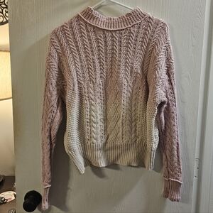 Anthropologie Pink and Cream Crew Neck Sweater